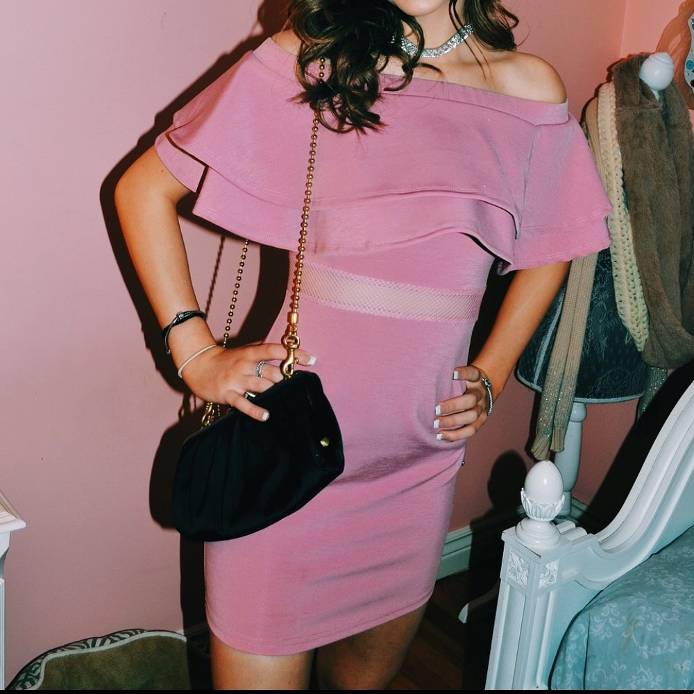 Mauve Pink Bodycon Off-Shoulder Dress 💕💞💝💖